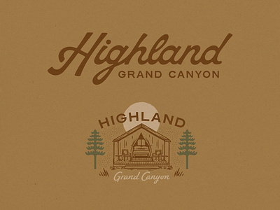 Highland Grand Canyon arizona brand design branding camping design glamping grand canyon graphic design illustration illustration art logo logo design nature retro texture trees typography vector vintage