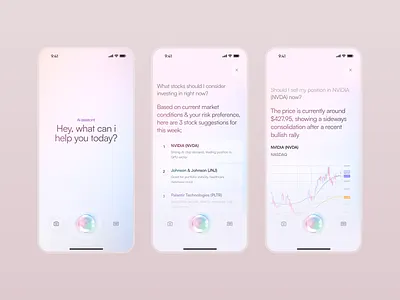 AI Finance Assistant - Mobile App ai app artificial intelligence clean design finance fintech investment minimal mobile app stock market ui ux voice ai voice to text