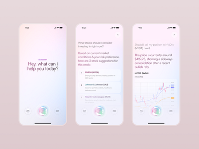 AI Finance Assistant - Mobile App ai app artificial intelligence clean design finance fintech investment minimal mobile app stock market ui ux voice ai voice to text