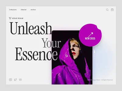 Vogue Realm — Minimal Hero Exploration brutally minimal clean hero ui color pop hero editorial design fashion hero ui hero 2025 hero landing heroexploration minimal design minimaldesign modern hero white space negative spacing neo brutalism web 2025 modern ui web hero section