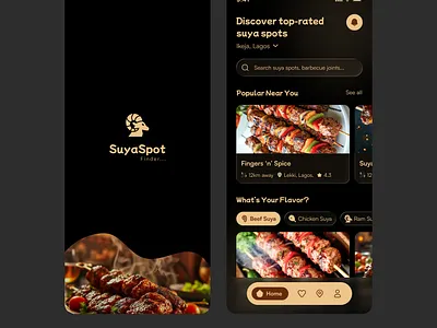 Suya spot finder mobile app ui dark mode lagos mobile app suya ui design