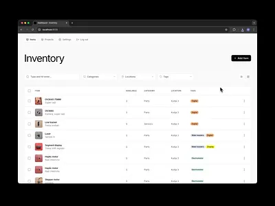 Personal Inventory Web App cards inventory layout minimal saas table tailwind typography ui user experience web web app