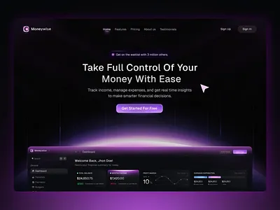 Moneywise - Financial Monitoring Website dark design desbsite design design finance finance management financial monitoring website fintech ui ux web web design website