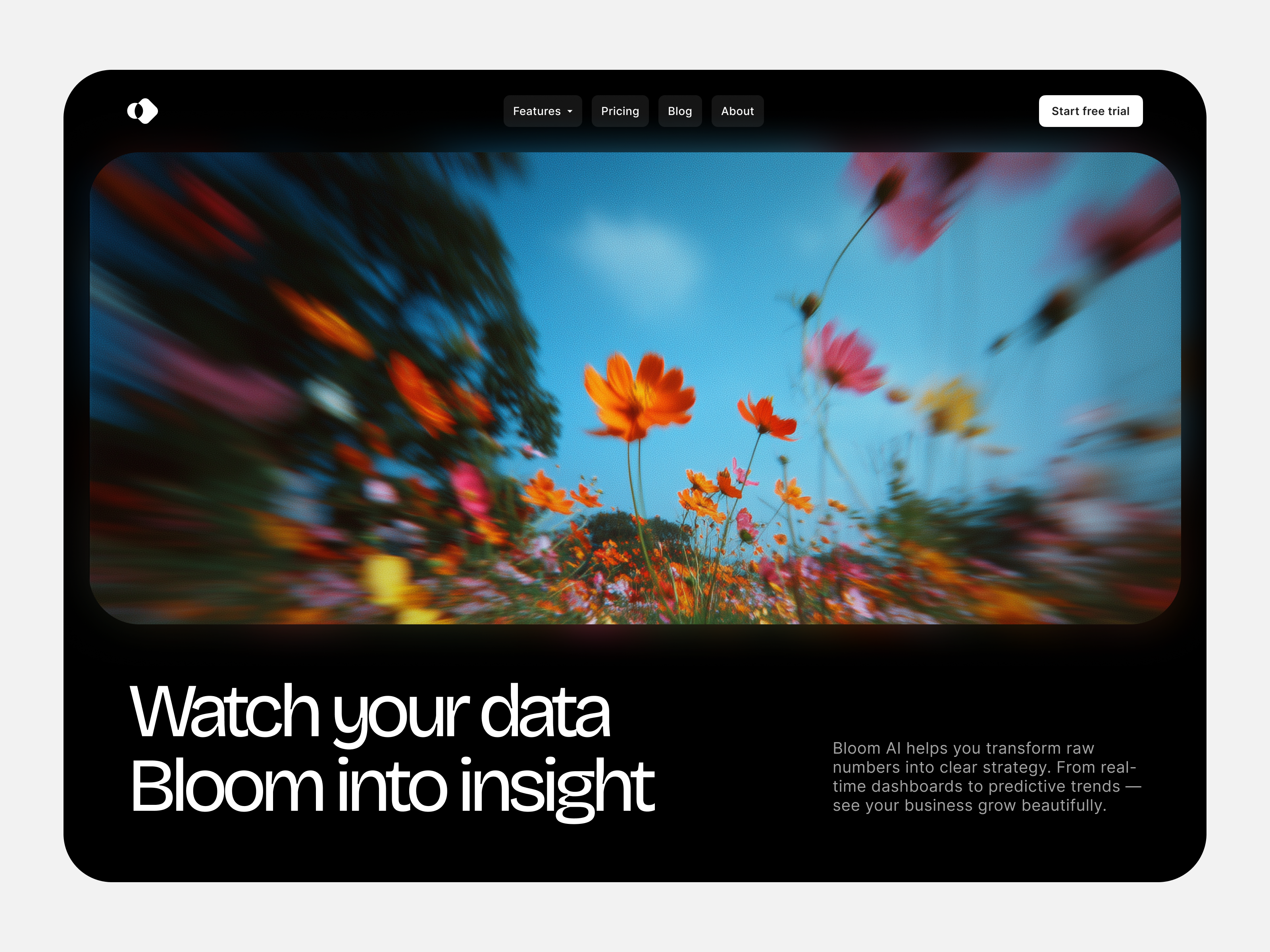 AI hero website bloom ai bloom darkmode data design insight ui uiux web design
