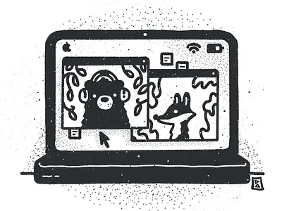 Zoomin’ animal bear drawing fox illustration laptop procreate tech teleconference video zoom