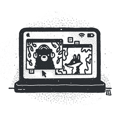Zoomin’ animal bear drawing fox illustration laptop procreate tech teleconference video zoom