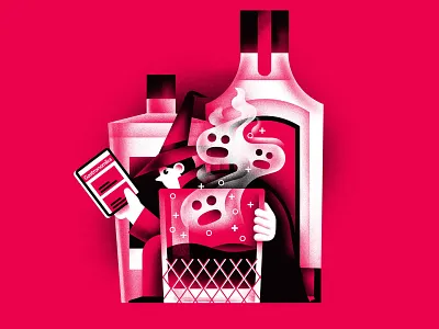Spiritika alcohol bottle daniele simonelli dsgn editorial illustration glass illustration magic magician sorcerer spirit texture vector witch