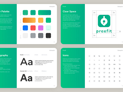 Proxfit – Branding Styleguide for a Healthy Lifestyle App branding fitness ggstudio health icons logo mobile styleguide ui ux wellness