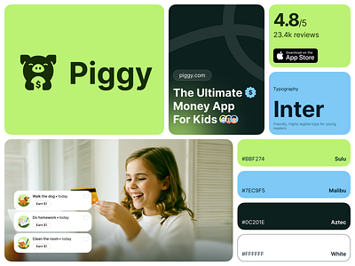 Piggy - Kids Mobile App Banking 💸 app banking brand branding card debit design fintech identity illustration kids logo orely palette savings store typography ui ux