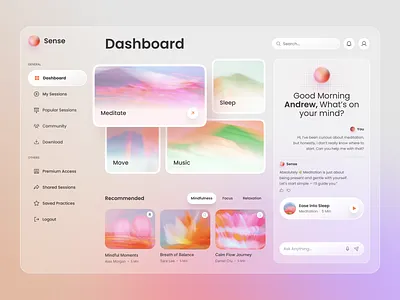 Sense - AI Powered Meditation App ai ai powered app calm dashboard health health care landingpage meditation mental health mobile stress ui web web app website