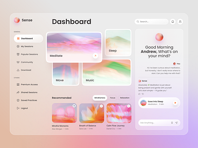 Sense - AI Powered Meditation App ai ai powered app calm dashboard health health care landingpage meditation mental health mobile stress ui web web app website