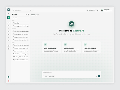 Finance AI Assistant Dashboard ai ai assistant ai chat budget planner chat gpt clean dashboard finance finance dashboard fintech dashboard investment dashboard minimal modern money management personal finance product design smart assistant ui design ux design website
