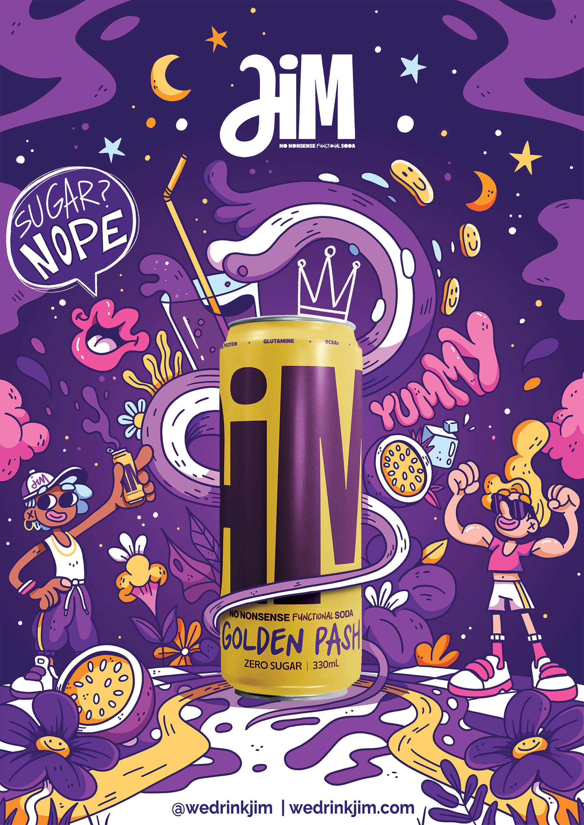 JIM Drinks / Posters and box designs advertising box box design branding can drink energy fun illustration packaging poster poster design soda