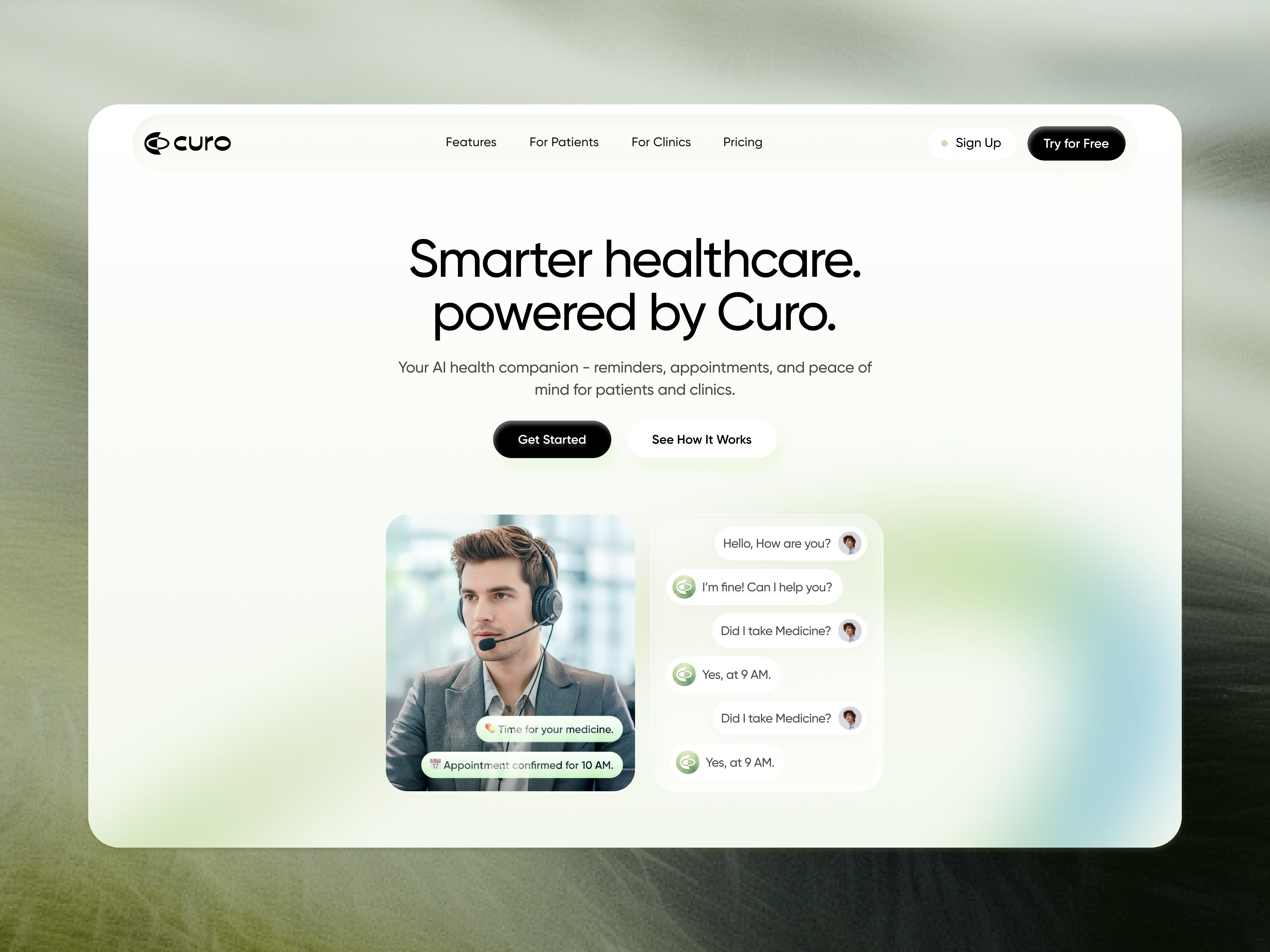 AI Healthcare Website Design ai ai agent assistant clinic design doctor healthcare website landing page medical minimal saas ui web design website website design wingly