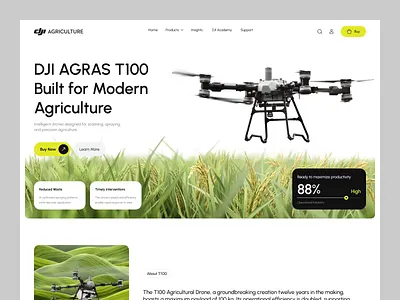 DJI T100 – Drone Agriculture Animation agriculture agriculture drone agriculture landing page animation clean design dji dji landing page dji t100 drone landing page farming figma green greentech landing page mapping modern farm prototyping ui web animation