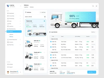 ERP Dashboard Redesign-VANTUS- Logistics Delivery interface product service startup ui ux web