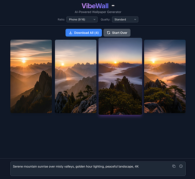 VibeWall — AI Wallpaper Generator for Every Aesthetic aesthetic ai app automation branding design frontend generative generativeai graphic design mobile productdesign responsive saas tools ui uidesign ux wallpaper webdesign