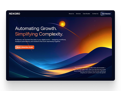 Nexoro - Growth Automation Agency Website agency ai beautiful black branding crypto dark figma futuristic graphic design home landing page n8n navy orange simple sky ui web3 website