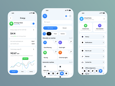 Smart Home Mobile App Routine Automation ai app design automations control home controls electronics home monitoring lamp mobile app mobile ui routine security smart device smart home smart home app technology ui ux virtual home
