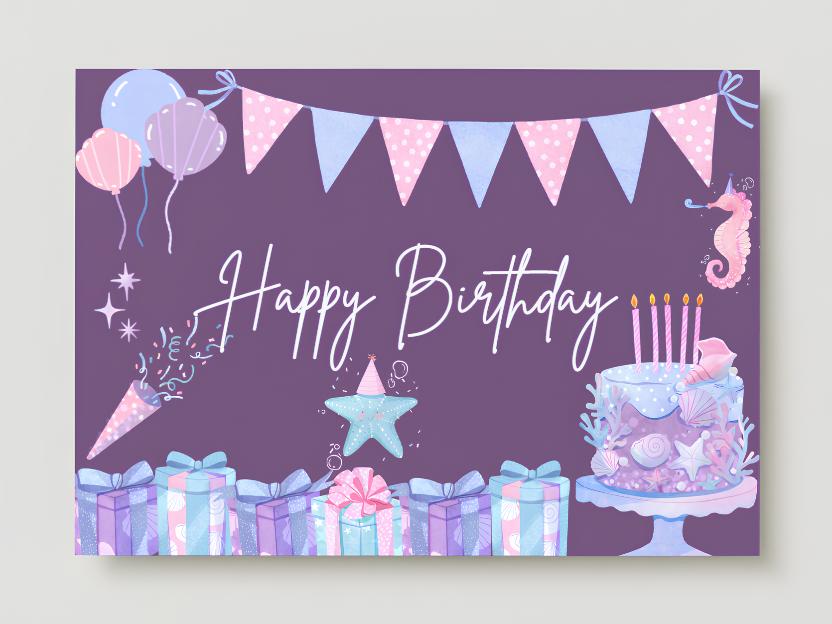 Violet Ocean - Birthday Card Design birthday card design graphic design ocean pastel