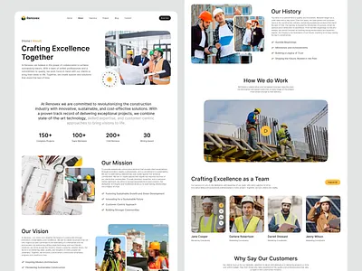 Construction Company Website – About Us Page Design interface product service startup ui ux web