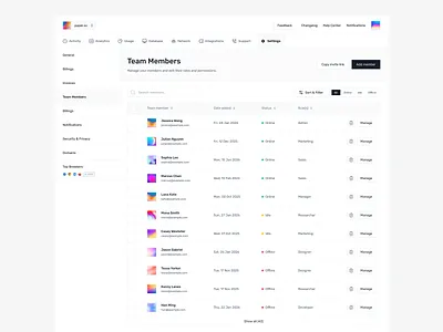 Team Management app design app ui list member product design table team ui ui design ui ux ux ux design ux ui