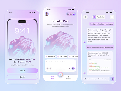 AI Chatbot Mobile App & Code Generator UI Design ai ai agent ai app ai assistant ai chat ai chatbot ai mobile ai platform app design chatbot ui code generator mobile mobile app mobile app design mobile ui uiux design