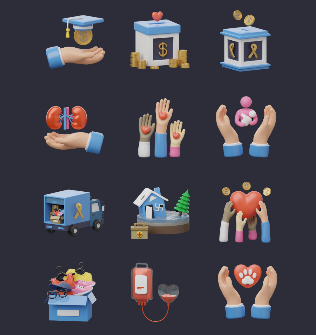 3D Donation Icons branding design graphic design icons illustration ux