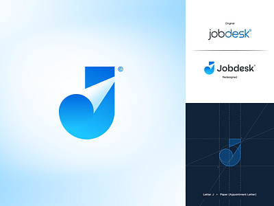 Letter J with Paper Logo Combination blue logo branding corporate logo creative j logo gradient logo hire now hiring logo j logo job logo letter j logo logo design office logo paper logo recruitment logo