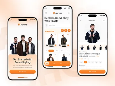 Aurene | Fashion Shopping App UI/UX Design app app design app interface app uiux appui design ecommerce ecommerceapp figma design mobile app modern ui online shopping pixxen shopping ux design
