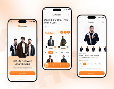 Aurene | Fashion Shopping App UI/UX Design app app design app interface app uiux appui design ecommerce ecommerceapp figma design mobile app modern ui online shopping pixxen shopping ux design