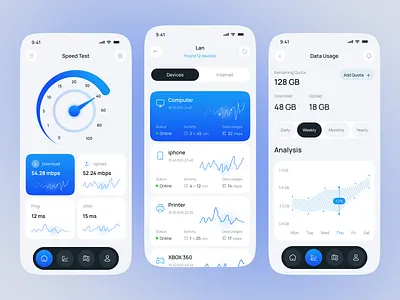 Data Usage & Speedtest App – Stay in Control of Your Network analyticsapp appdesign cleanui datausageapp internet access internet speed app internet speed test internetspeed mobile app mobileappdesign network app networkmonitor networkperformance secure browsing ux speedtest app speedtestapp uiux wifi usage