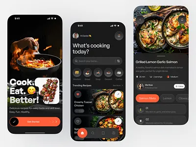 Healthy Food Recipe App Design app concept app design chef app clean ui cooking app daily recipes dark mode food app food recipe healthy food minimal design mobile app mobile design mobile ui modern design recipe app ui design ui inspiration uiux designer ux design