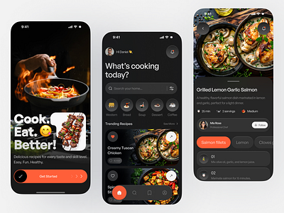 Healthy Food Recipe App Design app concept app design chef app clean ui cooking app daily recipes dark mode food app food recipe healthy food minimal design mobile app mobile design mobile ui modern design recipe app ui design ui inspiration uiux designer ux design