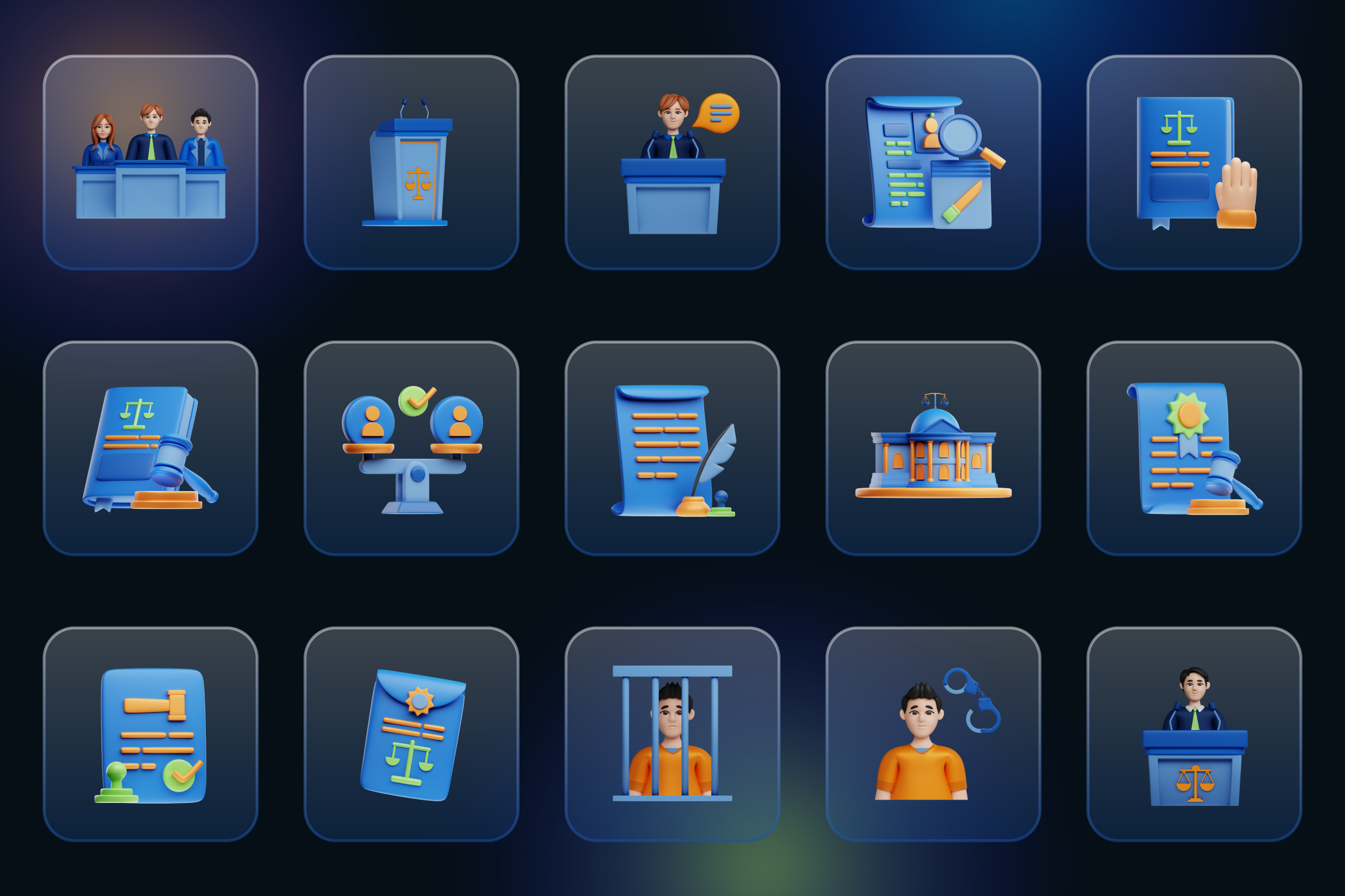 3D Law Icon Set 3d branding design graphic design icons illustration vector