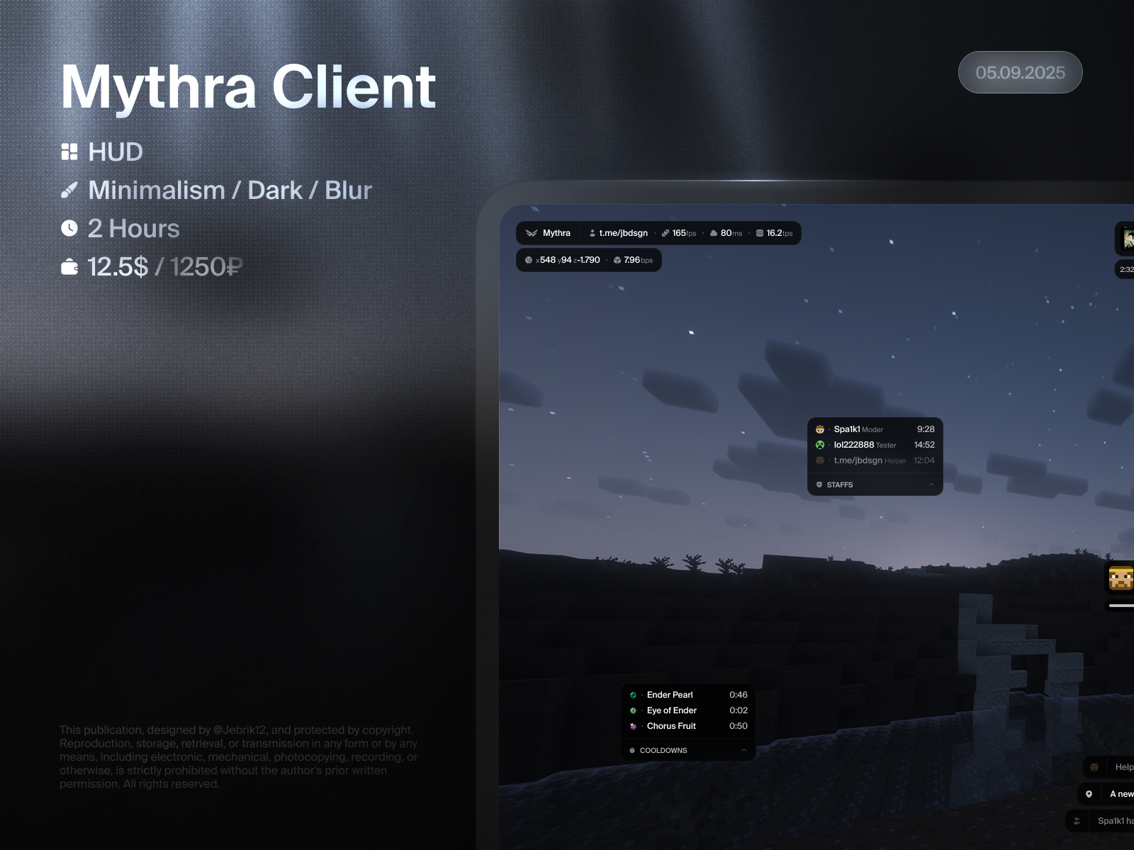 Mythra Client cheat game hack hud minecraft ui uiux uix ux