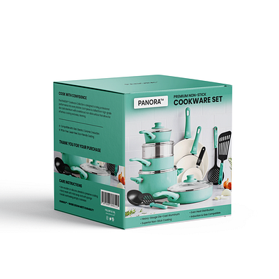 PANORA™ Cookware Packaging Design 3d amazon packaging box design branding design graphic design illustration label design packaging design product label