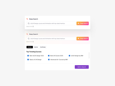 AI Deep Search - Talent Dashboard 2025 design trends ai ai design animation app design branding calendar card ui chatbot components cool design dashboard design data table graphic design illustration logo payment app search element search ui website
