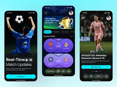 Real-Time Football Match Updates App UI Design app design football football app ui live match ui live score app live sports app match tracking app match updates ui mobile mobile app real time updates app soccer app sports app sports ui streaming app ui ui design