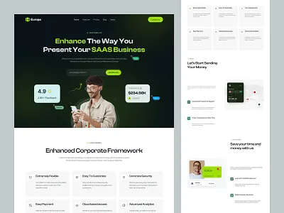 SaaS Landing Page Design bank banking finance fintech landing page modern design money management product design saas saas landing page saas product saas ui saas website template ui uiux user interface ux design website website design