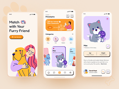 Pet Adoption Mobile App animal app design mobile mobile app mobile app ui mobile design pet adaptation app pet adoptation mobile app ui petcare app pets shelter pets app