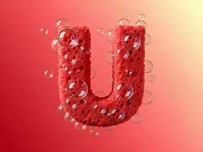 3D Letter U – Bubbles & Texture Play 3d typography alphabet series bubble design creative experiment digital art material typography realistic texture