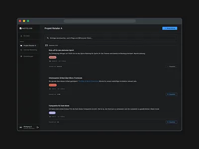 Documentation Tool - Dark Mode app app ui clean clean ui dark mode diary documentation project sidebar spaces ui ux web app