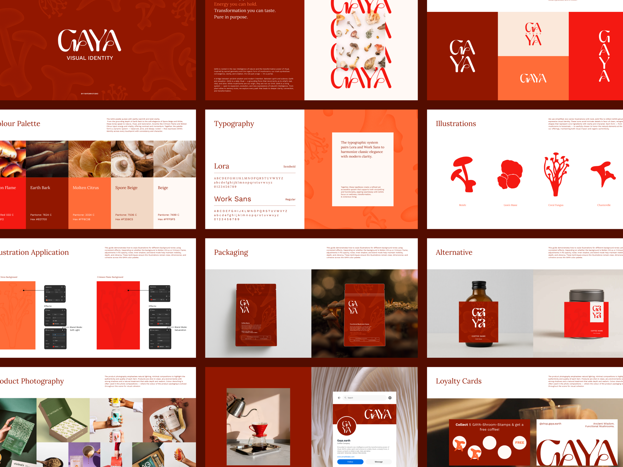 Mushroom Coffee Brand Guidelines for GAYA Earth brand identity branding cpg eco branding lifestyle branding mushroom product natural products visual identity wellness brand