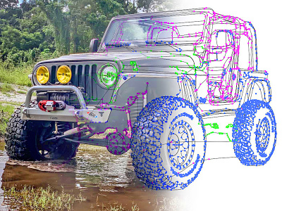 2D Jeep illustration 2d 3d illustration jeep line drawing photo tj vector wrangler