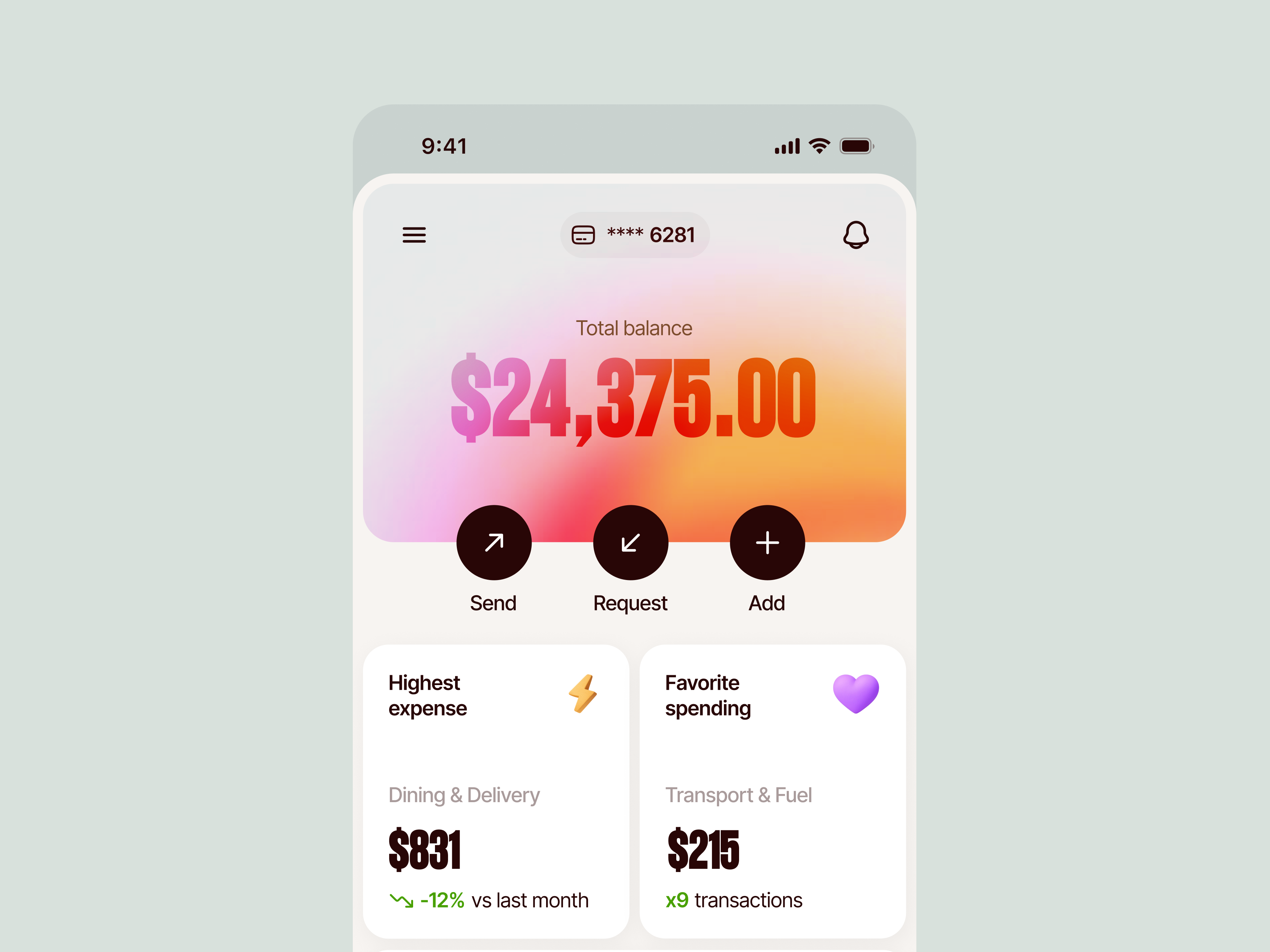 Example of Balance Overview Screen for a Fintech App