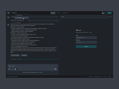 AI App builder concept 2 ai app builder dark mode design system no code ui