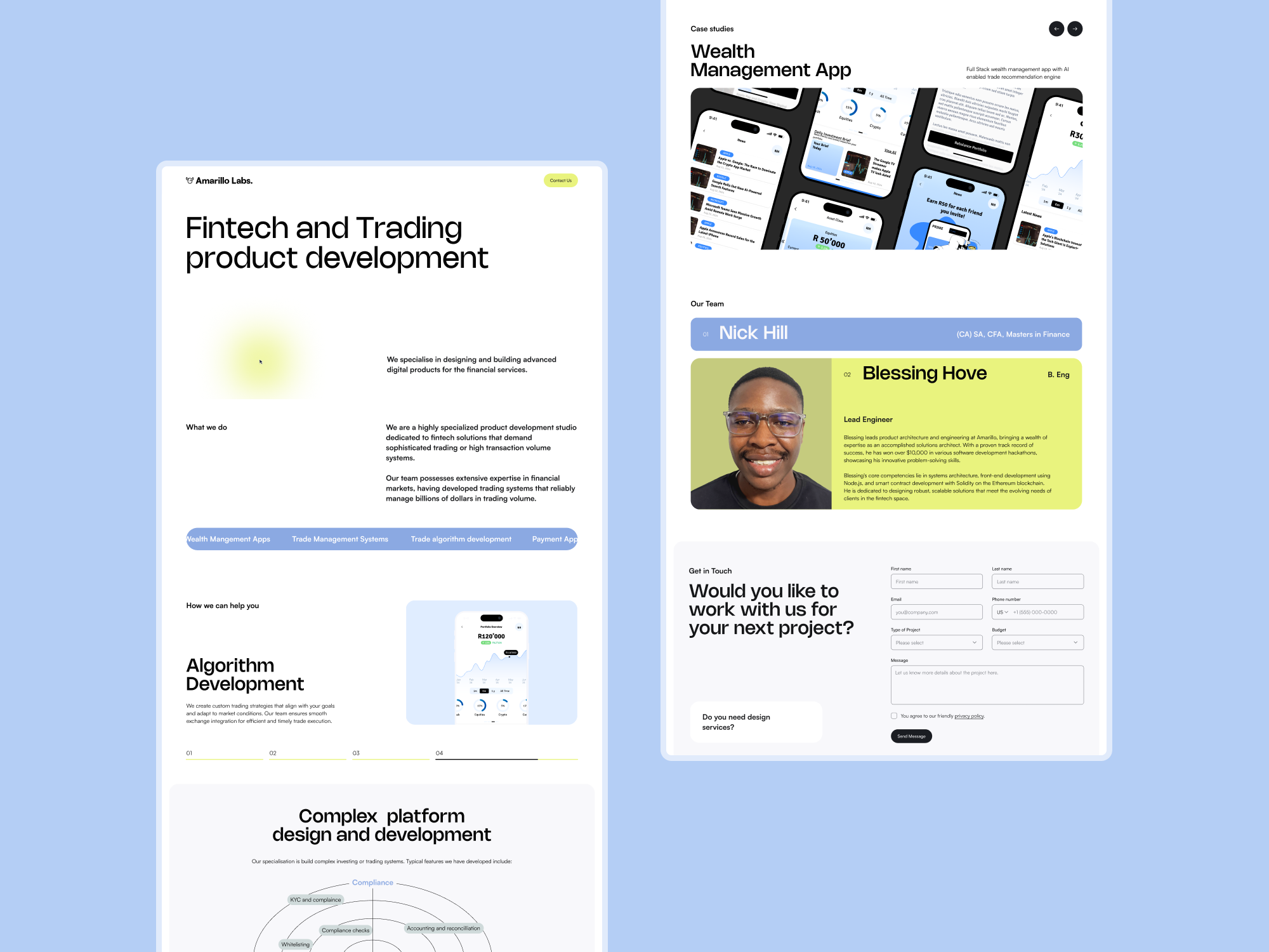 Fintech Product Development Studio Webflow Website b2b development studio fintech hover effects landing page trading ui web design webflow website design
