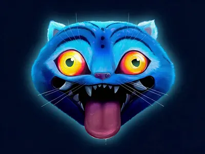 Derpy blue cat character fur illustration tiger tongue