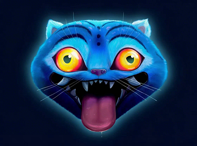 Derpy blue cat character fur illustration tiger tongue